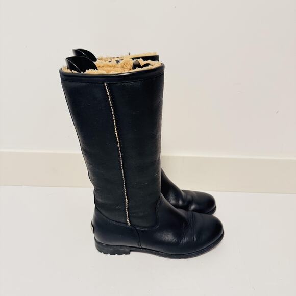 UGG Boots Womens 7 Black Leather Brooks Tall Shearling Lined Knee High Winter - Picture 1 of 10